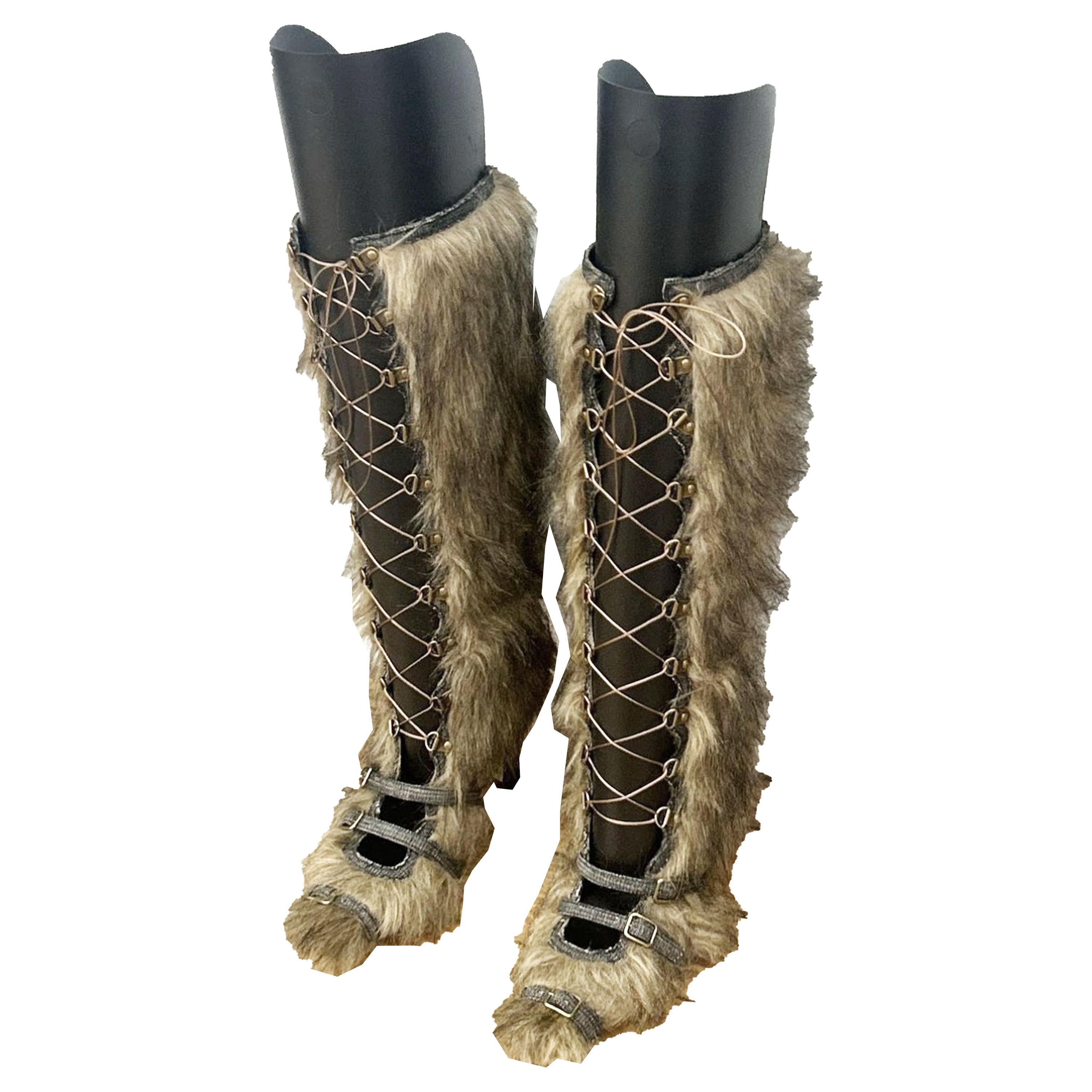 Denim Binded Lace Up Faux Fur Boots
